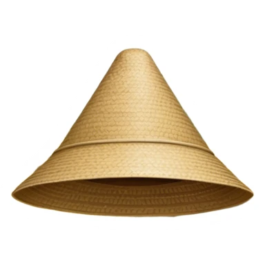 Cinematic Realistic image of an iconic conical hat (Nón Lá), rendered with detailed textures and subtle natural hues, set against a serene rural Vietnamese landscape with gentle, diffused lighting sticker