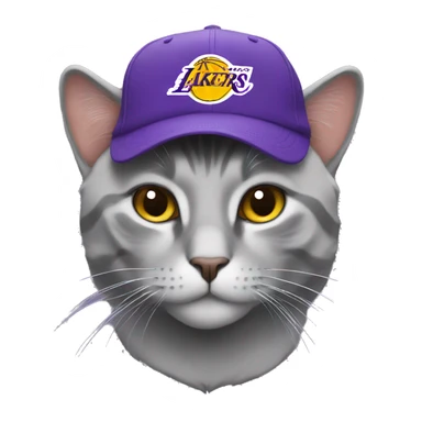 Grey Cat wearing a lakers hat sticker
