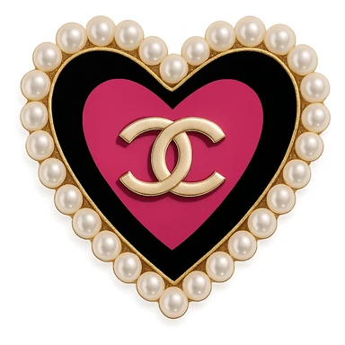  only the elegant heart with pearls and gold Chanel logo,  with no background. black pink,  sticker