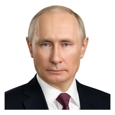portrait of Vladimir Putin, as close to real as possible, highly accurate facial structure, lifelike skin, signature features, subtle emoji polish, neutral background sticker