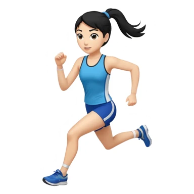Full body showing from the front White woman running black hair on a ponytail sticker