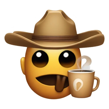 a shy face with a cowboy hat brewing coffee sticker