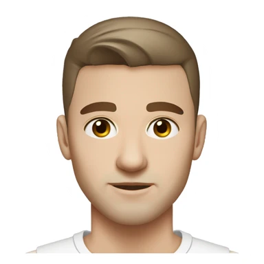 A slavic guy with blue eyes, light skin, shaved dark brown hair under 0.5, white T-shirt, silver earring piercing with cross on left ear. sticker