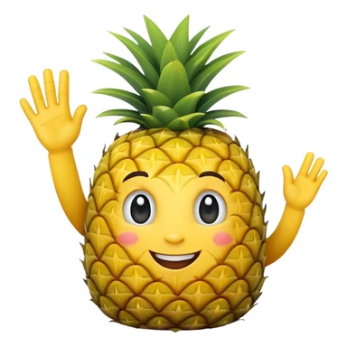 cartoon pineapple waving with one hand sticker