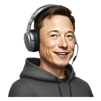 realistic happy Elon musk with hoodie wearing headsets sticker