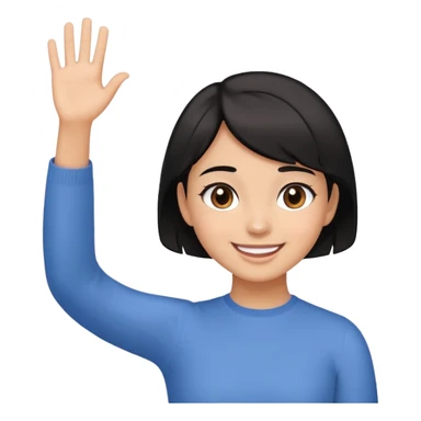 a young girl with short black hair to the nape of her neck, dark brown eyes, light brown skin, smiling and waving from the front sticker