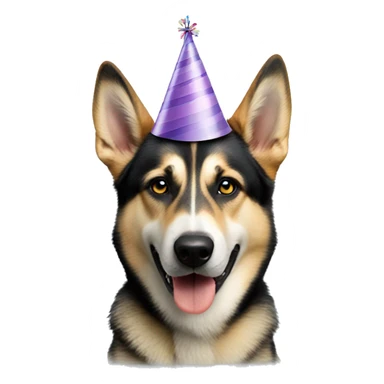 Husky German shepherd with birthday hat sticker