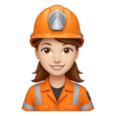 GAROTA BRANCA DE CABELOS CASTANHOS, UNIFORME DE TRABALHO LARANJA E CAPACETE LARANJA sticker