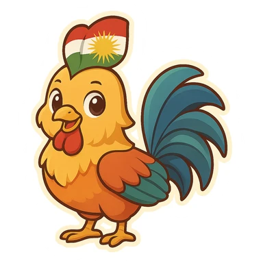 colorful and cheerful cartoon sticker of a Kurdish rooster (native rooster of Kurdistan), no text, suitable for WhatsApp and Instagram, transparent background sticker