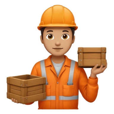 railway engineer, orange overalls carrying a box sticker