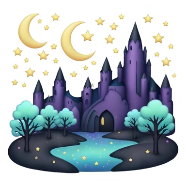 goth sparkly pastel moon and stars landscape  sticker