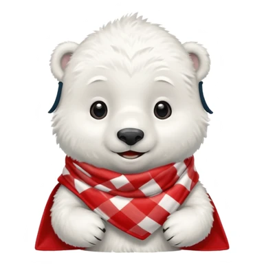 baby Polar Bear, smiling, wearing red Checkered Triangle scarf sticker