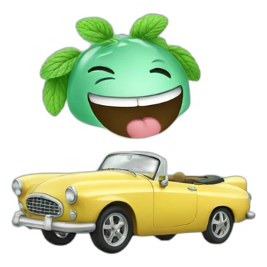 a car laughing with a mint hair sticker