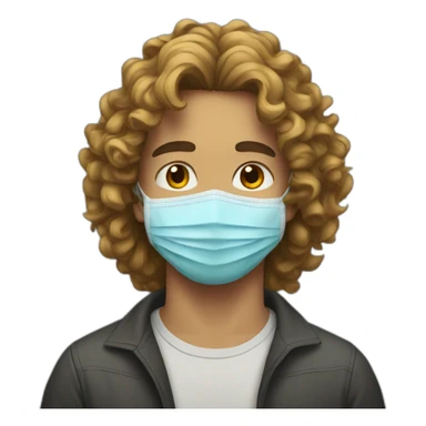 A young man with long, curly hair and wearing a mask sticker