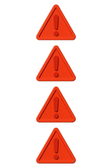 segnali di pericolo con punti esclamativi rossi fluttuano in aria verticalmente isolati su sfondo bianco sticker