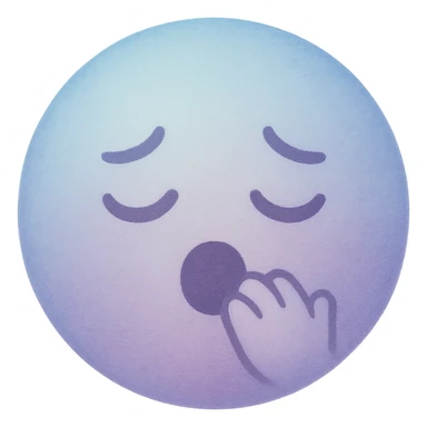 cute emoji, round face, sleepy eyes, tiny yawn, soft blue and lavender sticker