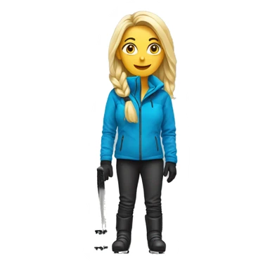 Blonde woman doubt splits in ski clothing and ski boots sticker