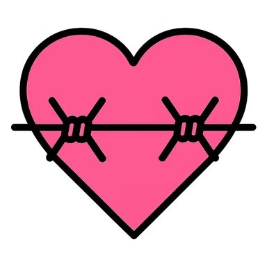 gothic heart with barbed wire, color icon style, pink and black sticker