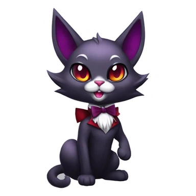 Anthro-Cute-Edgy-Vampiric-Batty-Cat-Black-Purple-Red-Grey-White-Yellow-Contrast-Colors-Fantasy-Fur-Sona-Chibi-Shiny-Fakémon-Hybrid with horns and big fangs collar bow ties leg spats full body sticker