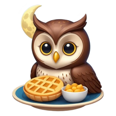 3D symbolizing night owl, late night food order, moon and food theme, cute and modern, soft lighting, glossy, isolated, no background
 sticker