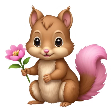 baby squirrel hold a flower sticker