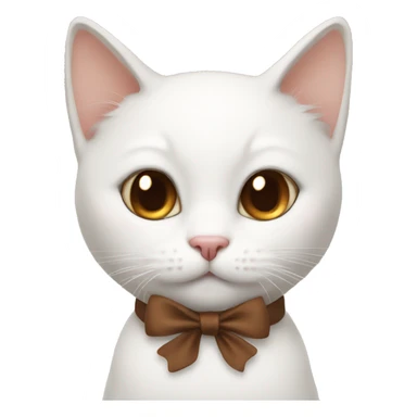 White cat with brown bow at neck sticker