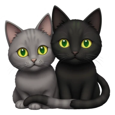1 grey cat with green eyes and 1 black with yellow/green eyes cat cuddling sticker