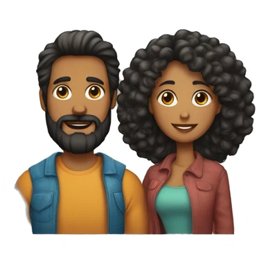 Pareja hombre barba y mujer pelo largo con perro pelo negro  sticker