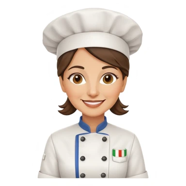 Italian woman chef in her 40's smiling wearing a chef uniform sticker
