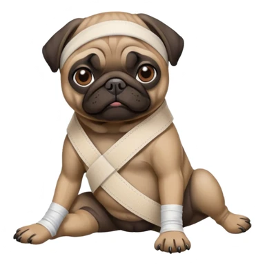 Dark face Pug with a broken left leg in bandage on its leg sticker