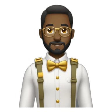 black soldier with beard, part in hair, white collared shirt, bow tie, gold glasses, bulletproof vest  sticker