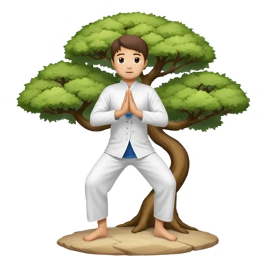 pratiquant de qi gong en position de l'arbre, en tenue noire ou blanche sticker