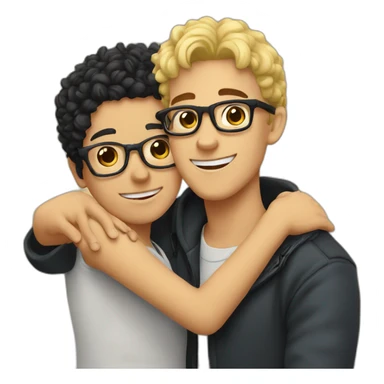 boy with curly blonde hair and glasses hugging girl with black hair and glasses sticker