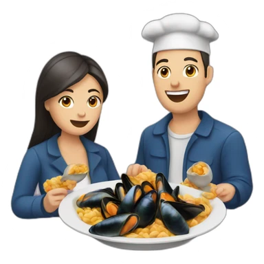 Couple eat mussels with them pigeon sticker