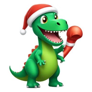 happy green dino wearing santa hat sticker