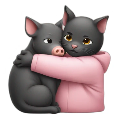 A Cat hug a pig sticker