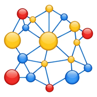 Several different symbols (graph, drawing, abstract form) connected by thin lines into a single structure that emphasizes interaction. sticker