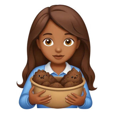 brown haired girl holding poop sticker