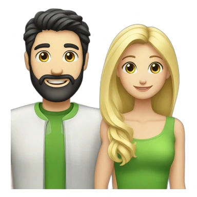 A happy couple, blond girl with blue eyes and black haired and bearded man with green eyes sticker
