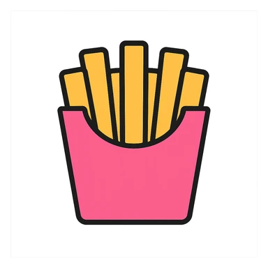 pink box of fries, playful and cute, simple icon, bold lines, colorful sticker