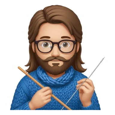 man with beard and long hair knitting sticker