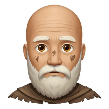 ancient man bold head, tattered animal skin leather sticker