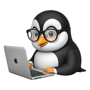 createa nice penguin and using his laptop make it like a developer sticker