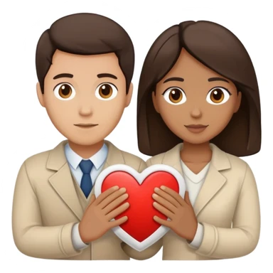 A couple with dark brown hair and mixed skin tone inside a white heart, both wearing beige clothes sticker