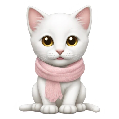White kitten wearing a baby pink scarf  sticker