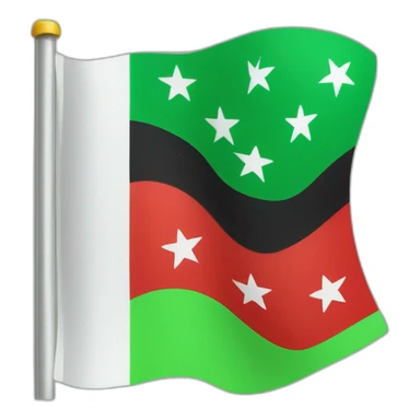 A flag consisting of three sections, the top is green, the middle is white with three red stars, and the bottom is black sticker