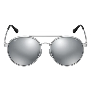 A pair of luxury sunglasses emoji with silver chrome frame, smooth rounded lenses, reflective metallic surface, high-end swag aesthetic, minimal and clean design, iOS emoji style, centered, white background sticker