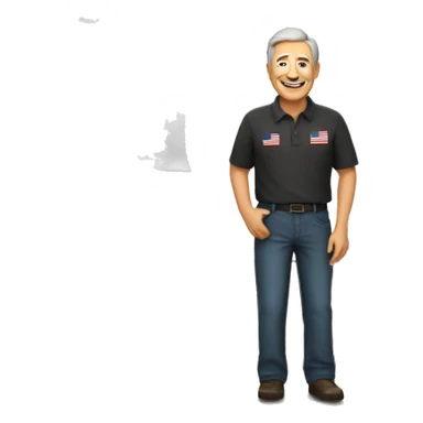 older man with american flag waiving, brown hair and SENSOS written on wall behind him sticker