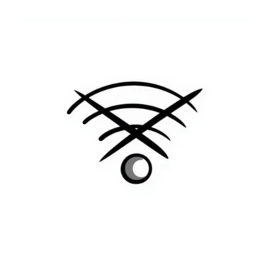 hand-drawn sketch of wifi symbol with an X or exclamation mark sticker