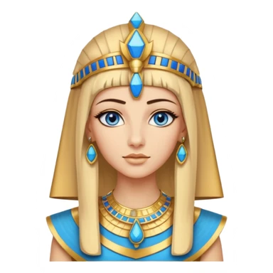 crea l'emoji di Cleopatra ma con i capelli biondi e gli occhi azzurri vestita da faraone con i gioielli egiziani e il cappello da faraone sticker